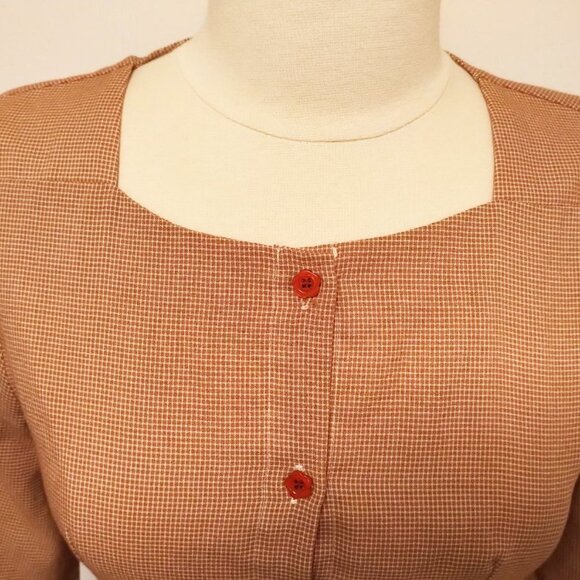 Vintage BOHO button down Shirt Dress Gingham Plaid Fit & Flare Day Dress - Picture 7 of 16